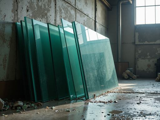 Damaged glass window before repair, showing cracks and broken sections on residential property